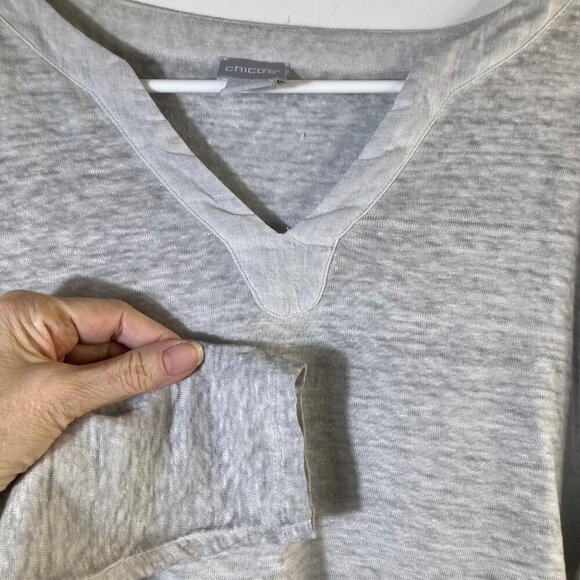 Womens Chicos V Neck Linen Knit Top Long Sleeve Gray M - Picture 5 of 8